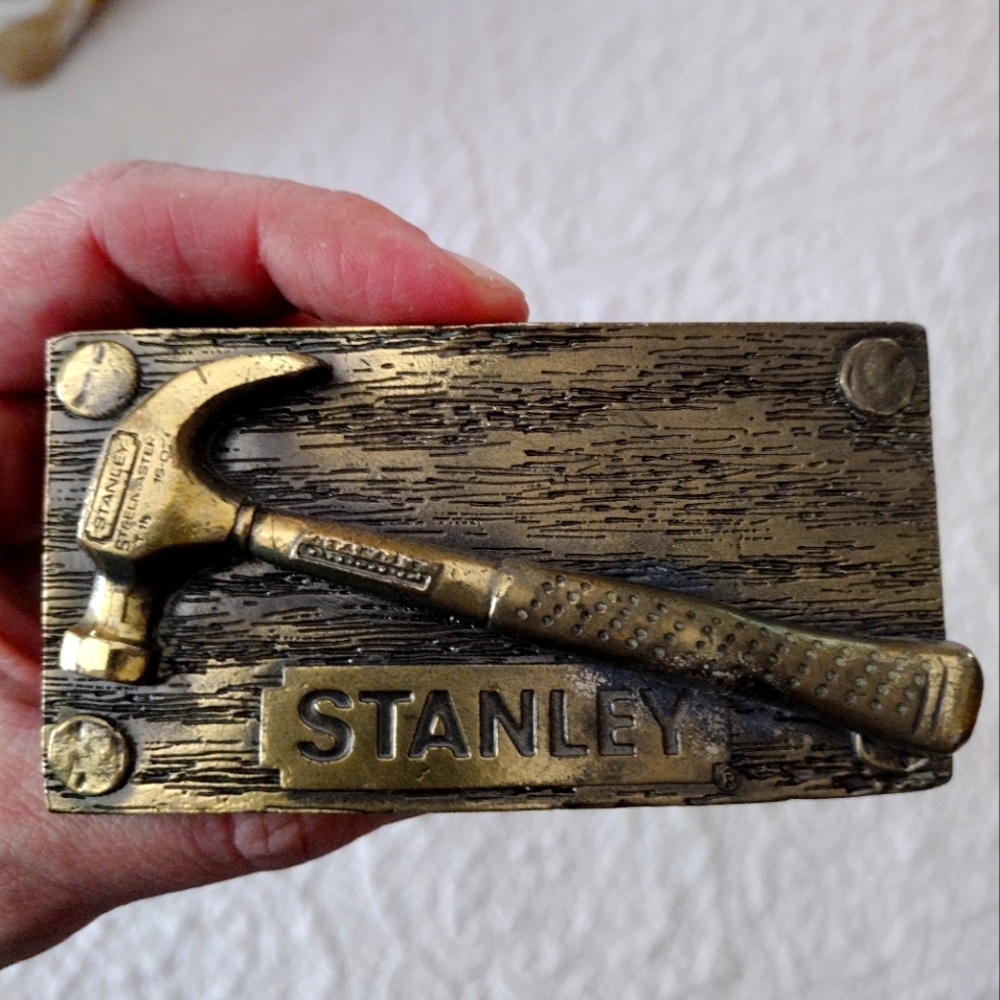 Vintage Stanley Brass Belt Buckle with leather belt